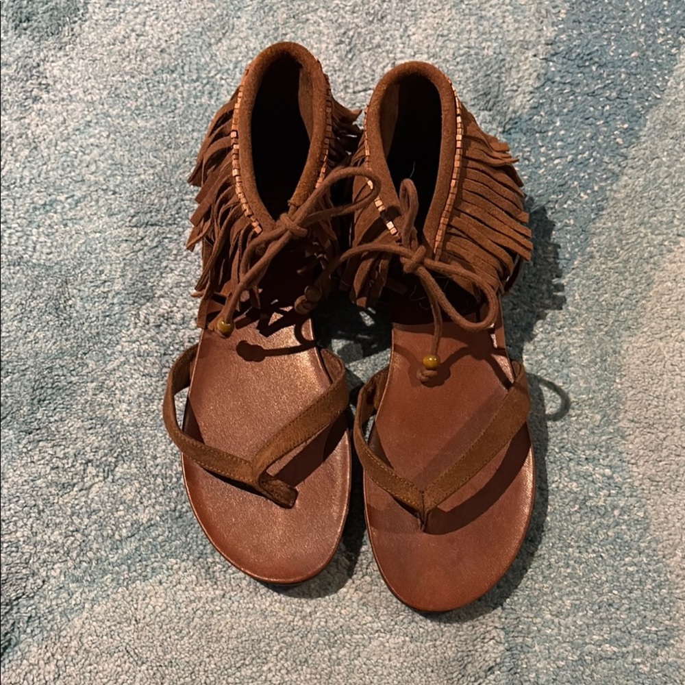 Like New Brown Fringe Sandals, Sz 9